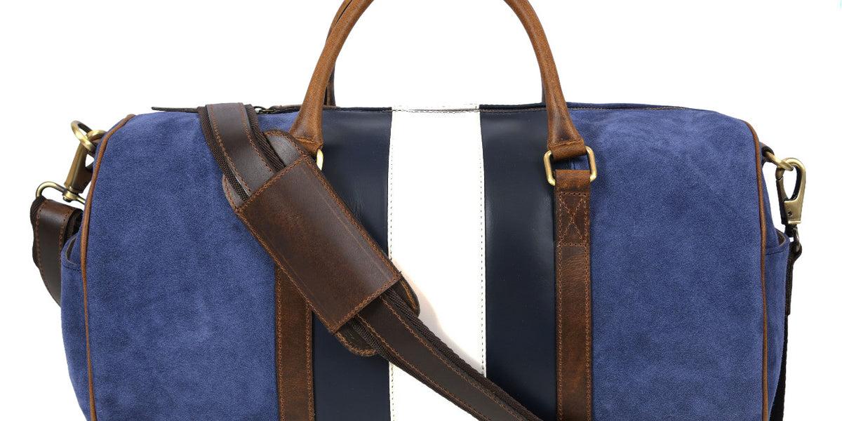Light Blue & Brown Suede Leather Duffle Bag – FH Wadsworth
