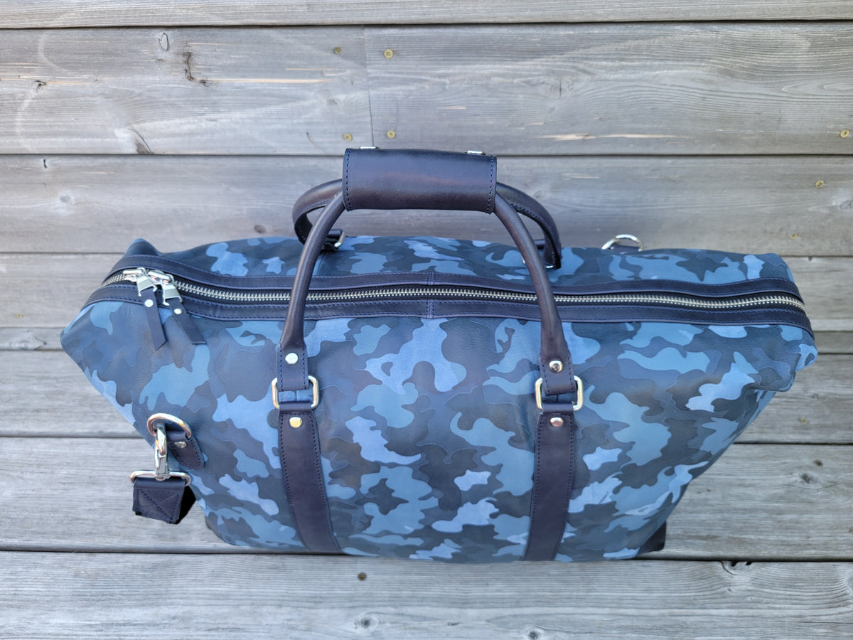 Light Blue & Brown Suede Leather Duffle Bag – FH Wadsworth